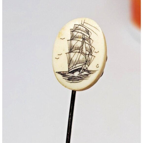 Rare Vintage Old Ship On The Seas Gold Tone Stick Pin | Nautical Lapel Pin - Picture 5 of 12